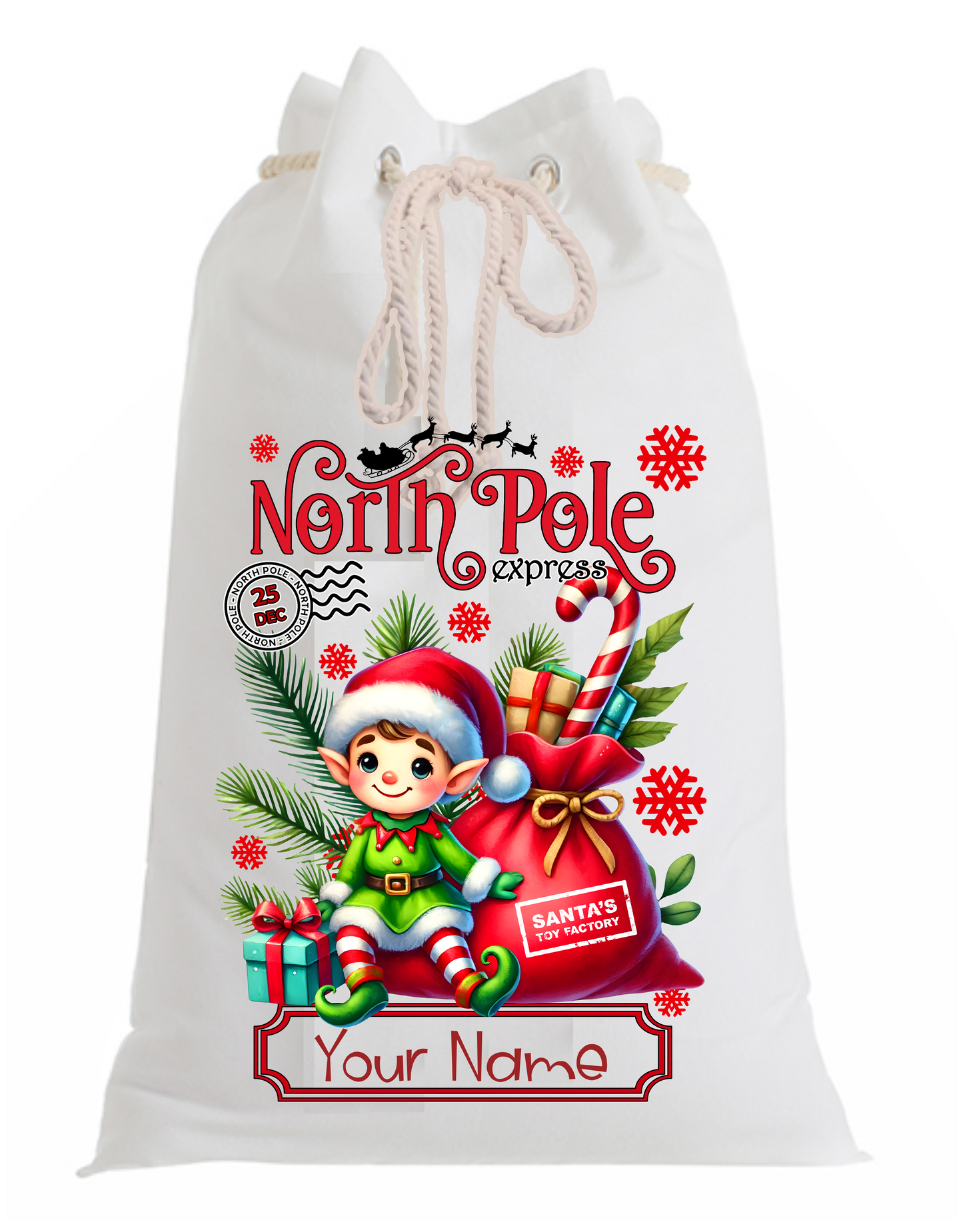 Elf-Themed Personalised Santa Sack