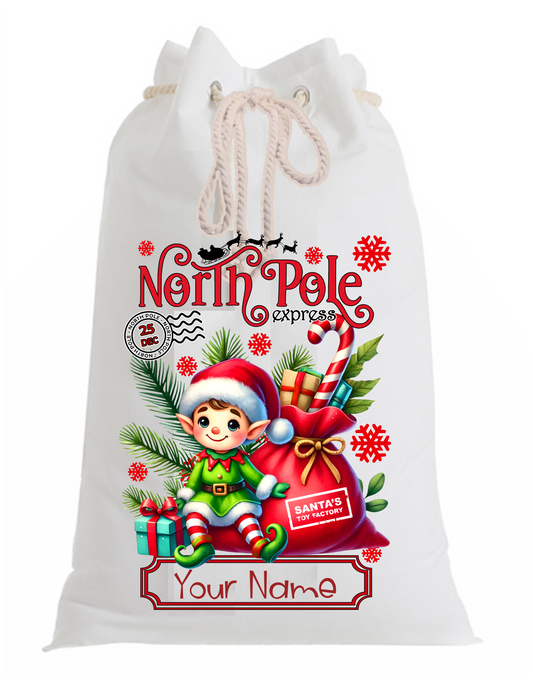 Elf-Themed Personalised Santa Sack